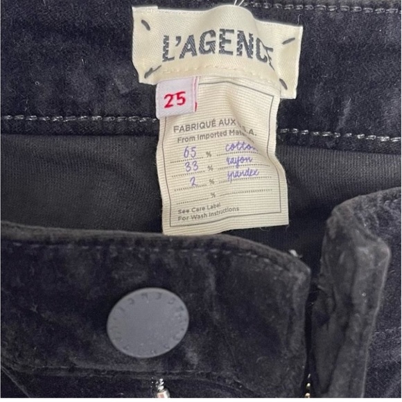 L'AGENCE Margot Velvet High Rise Skinny Pants Size 25 Black NWT Button Placket - Picture 4 of 6